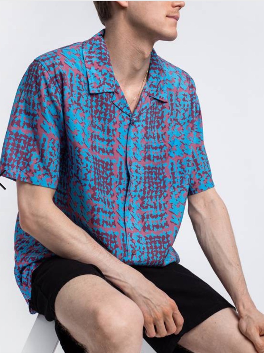 Stussy Hand Drawn Houndstooth Shirt Berry Blue Maroon Large